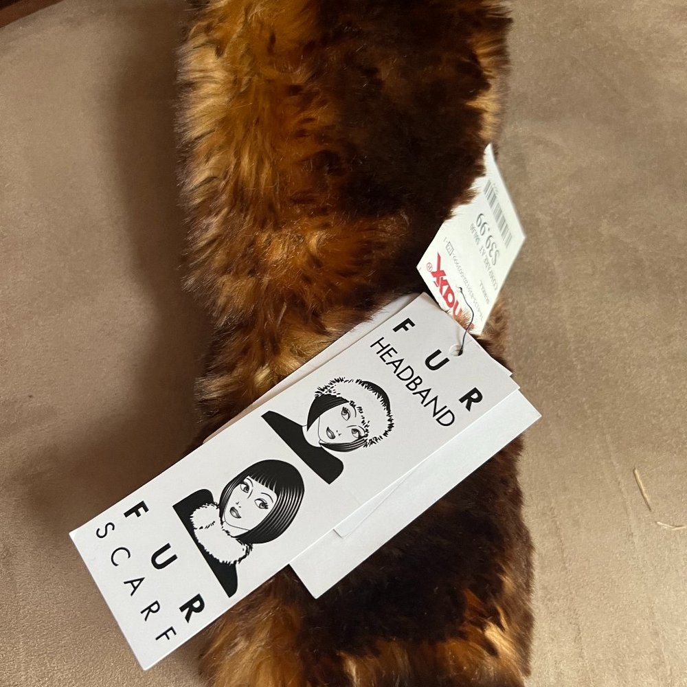 Surell Women's Brown Tan Faux Fur Headband / Faux Fur Scarf